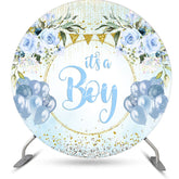 Lofaris Blue Gold Diamonds Floral Round Baby Shower Backdrop